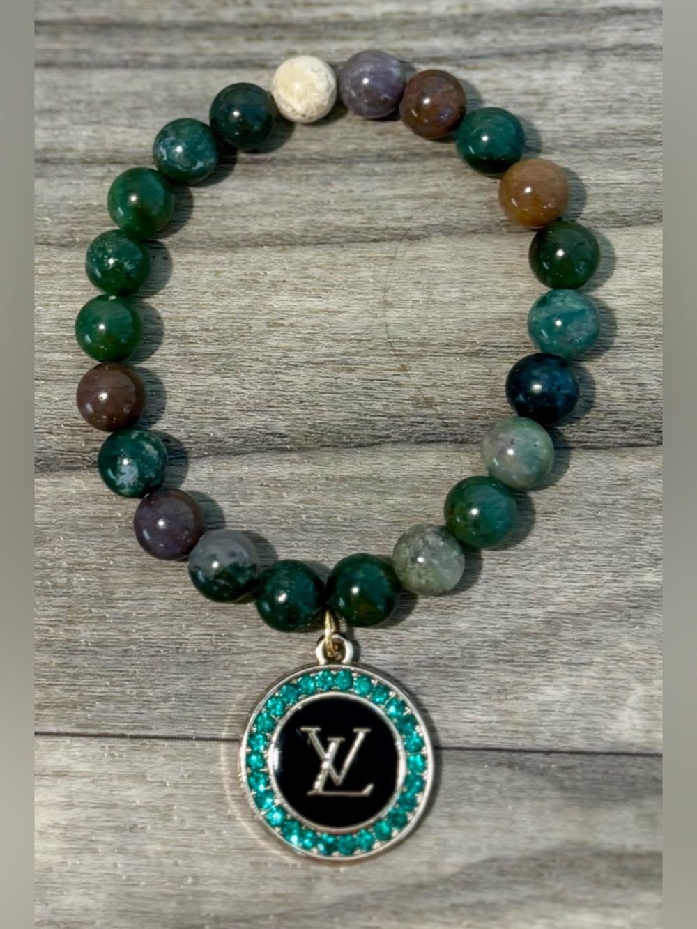 Louis Vuitton Authentic Upcycled Charm on Real Ocean Jasper Crystals Bracelet! - Picture 2 of 7